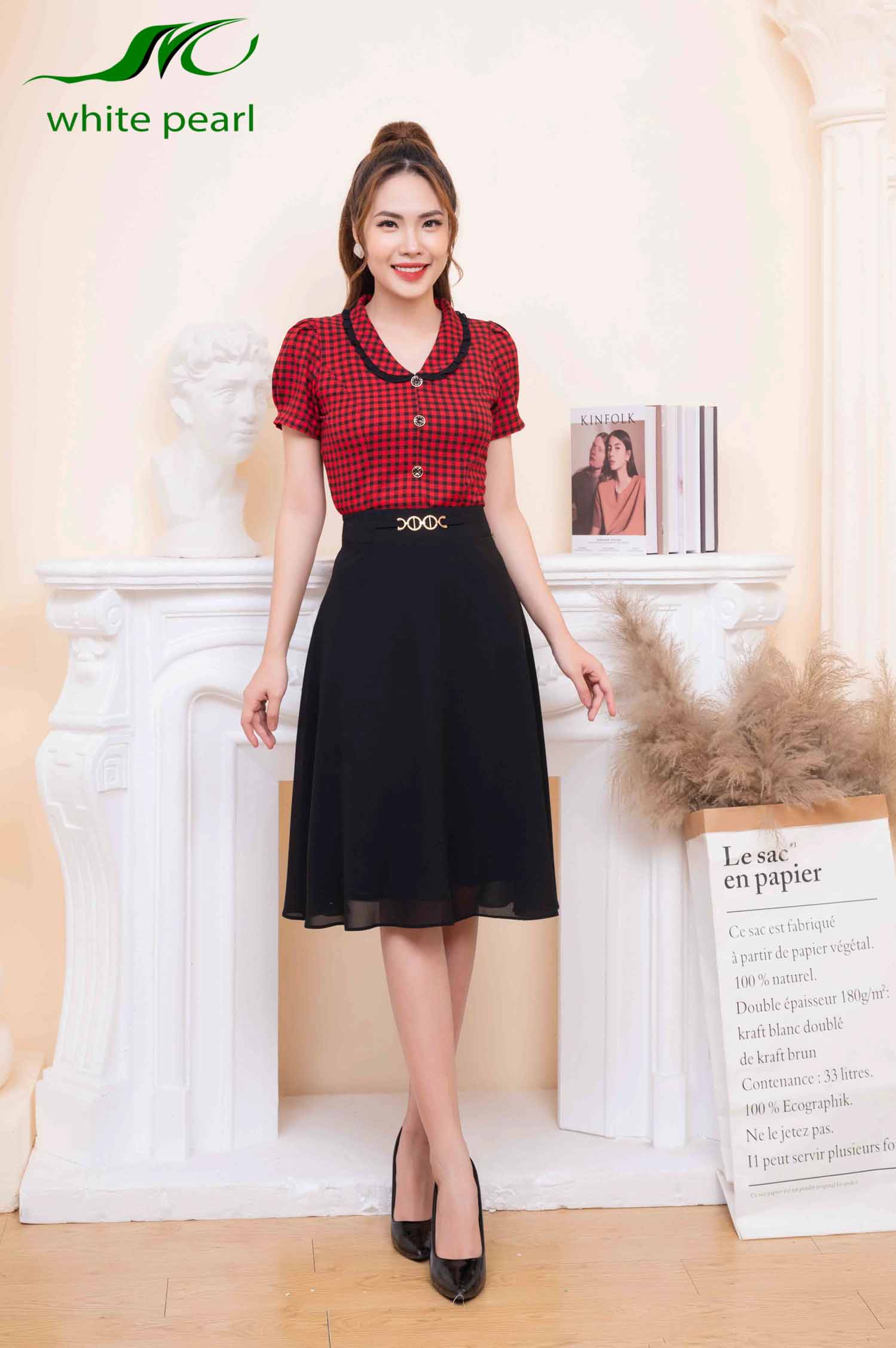 Chân váy dáng dài xòe chất vải voan mỏng 2 lớp thời trang công sở cao cấp White Pearl_thumbnail_0