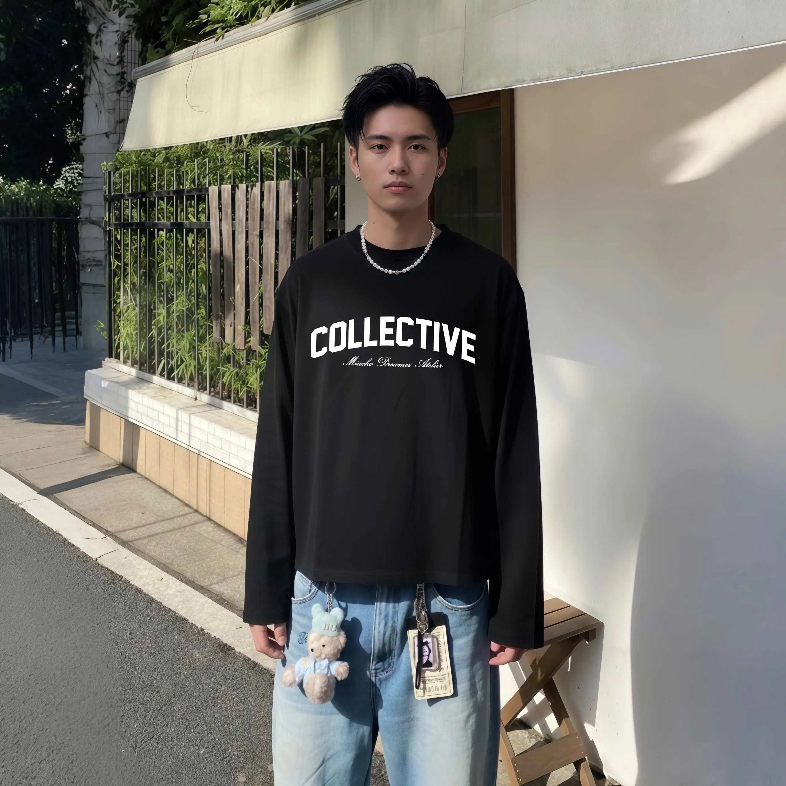 Áo phông boxy tay dài Miucho Club cotton 2 chiều thoáng mát in chữ COLLECTIVE 2679_thumbnail_2