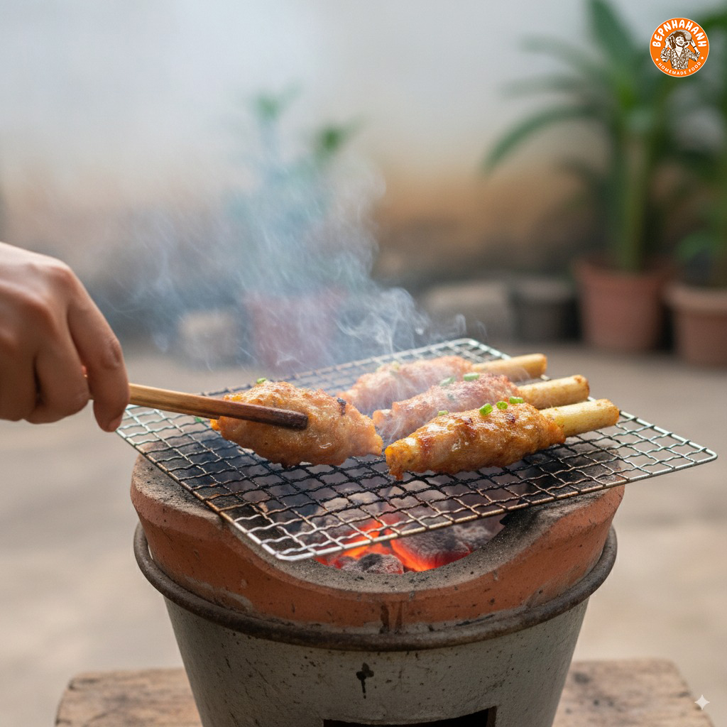 chạo tôm bọc mía