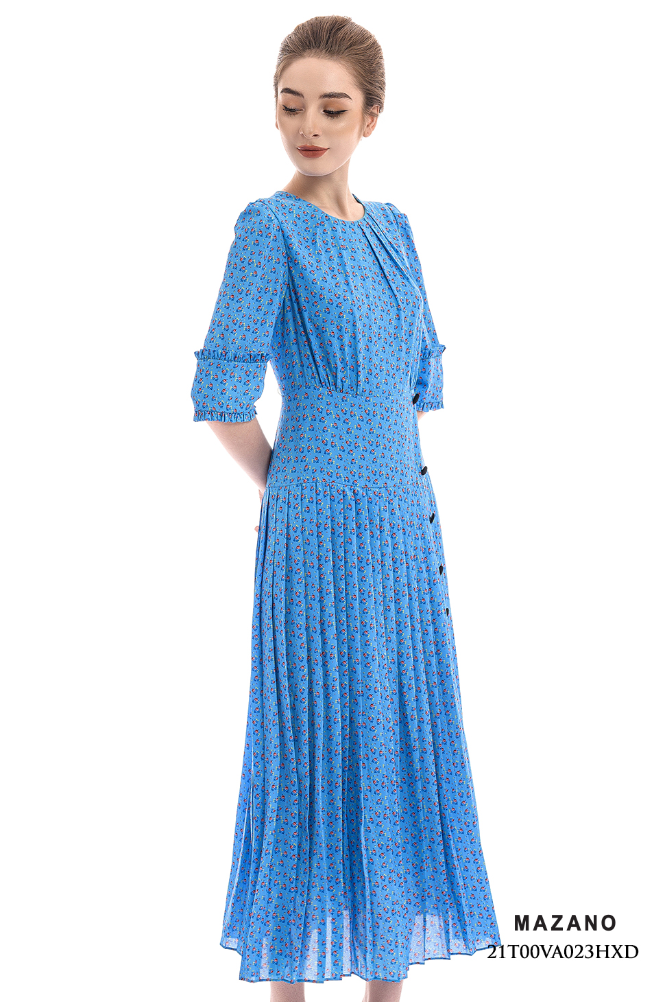 Đầm thân ôm xanh tay lỡ xếp ly_thumbnail_2