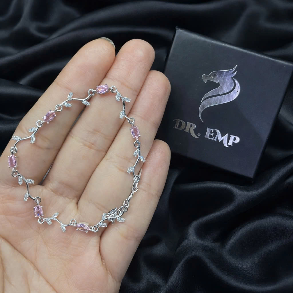 Vòng tay bạc xi kim hoa tulip kim cương đá hồng_thumbnail_1