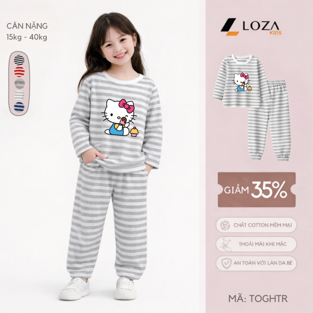 Bộ Thu - Đông kẻ bé gái hình Hello Kitty - Loza Kids TK567-568_thumbnail_5