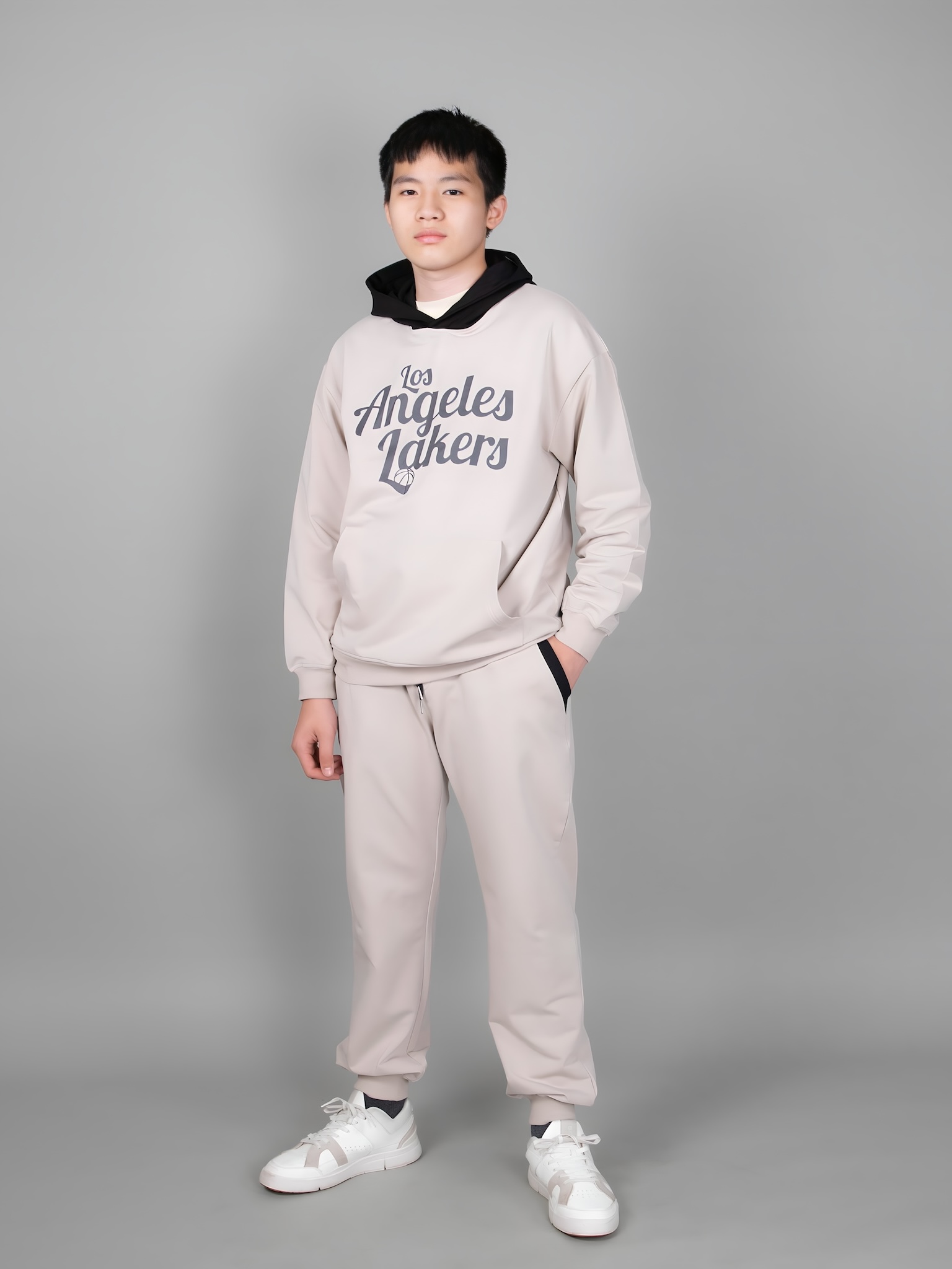 Áo nỉ hoodie màu be mũ đen Los angeles_thumbnail_1