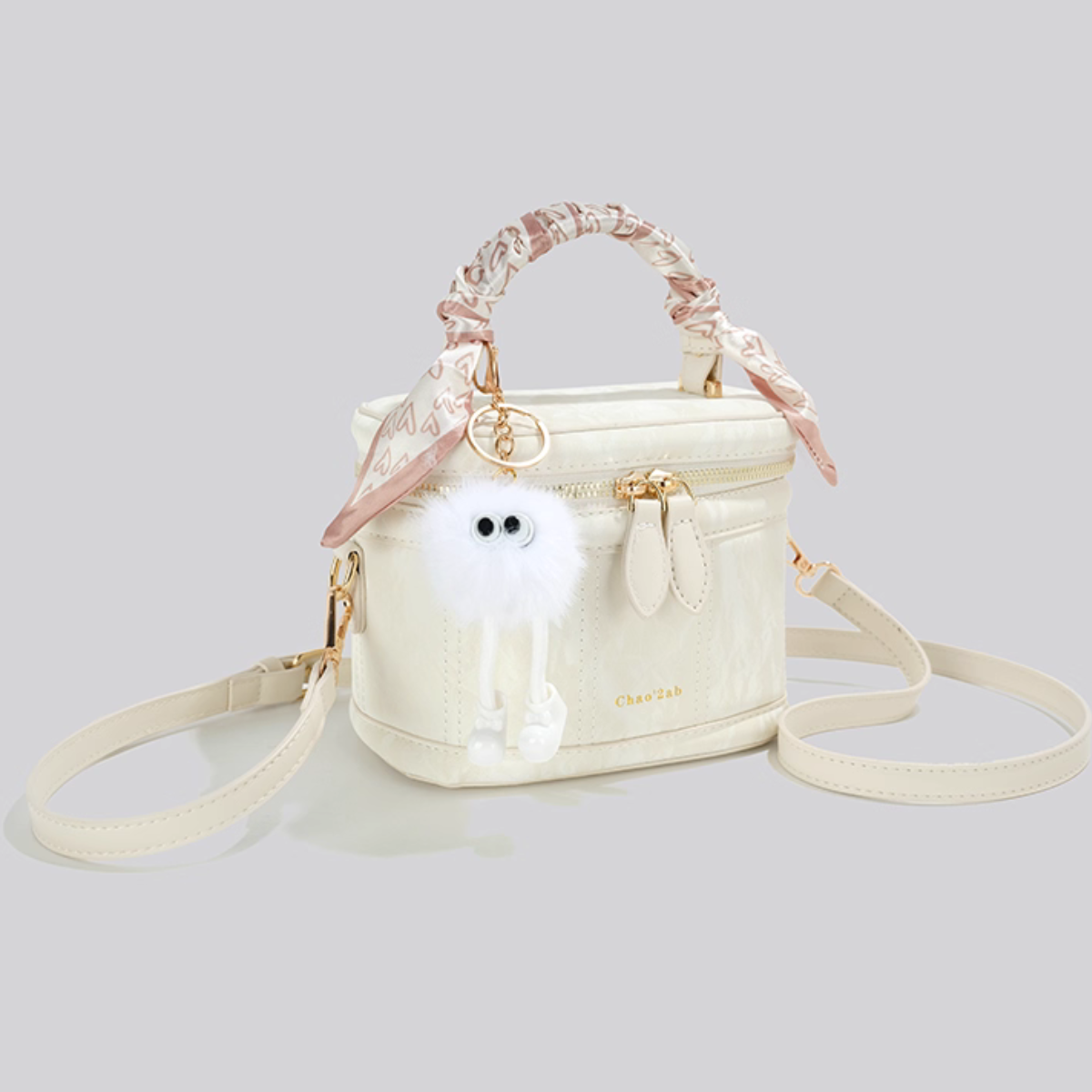 UHE_2517 Grace – Tay cầm khăn lụa, form hộp giữ dáng, đeo chéo/đeo vai – Đen/Trắng/Hồng_thumbnail_4