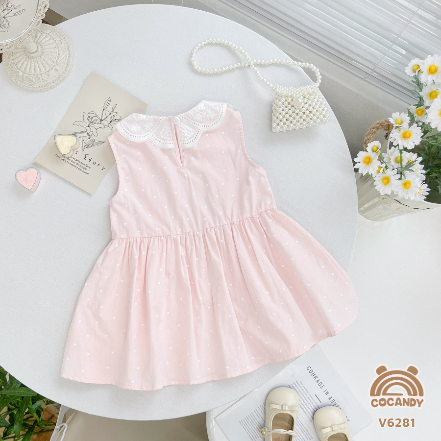 Váy sát nách HỒNG chấm bi nhún phối 2 nơ_thumbnail_1