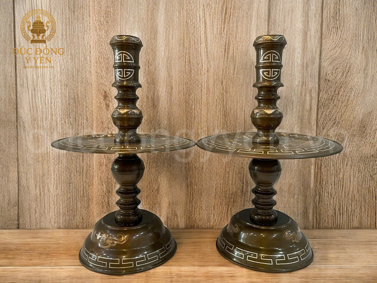 Bộ đỉnh thờ khảm tam khí dát điểm vàng đúc đồng đỏ _thumbnail_3