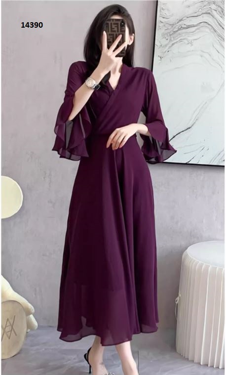 14390-Đầm xòe tím đắp chéo kiểu tay loe (voan+lót)_thumbnail_4