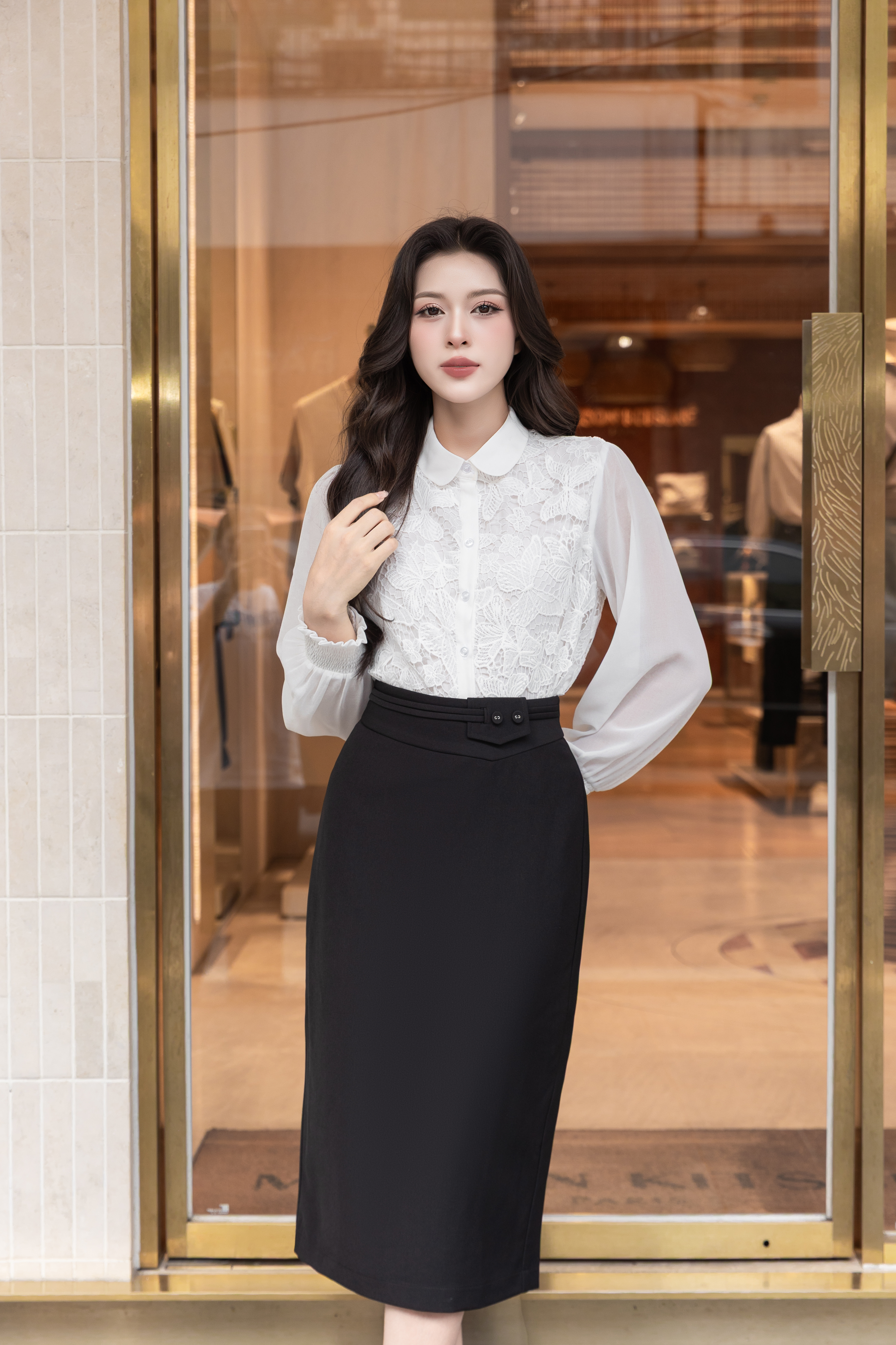 Áo sơ mi ren trắng tay phối A4211_thumbnail_1