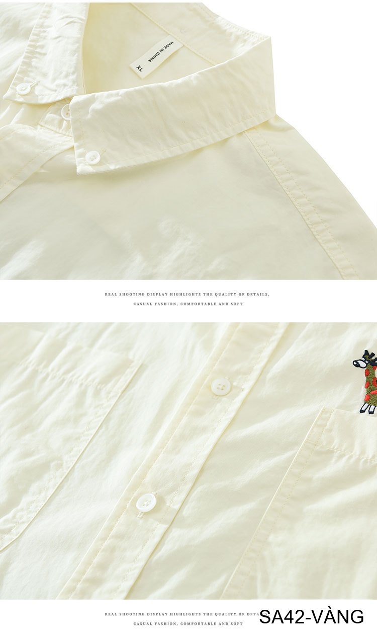 SA42 - Áo sơ mi nam ngắn tay phong cách Nhật, thêu hình hươu cao cổ, chất cotton thoáng mát_thumbnail_10