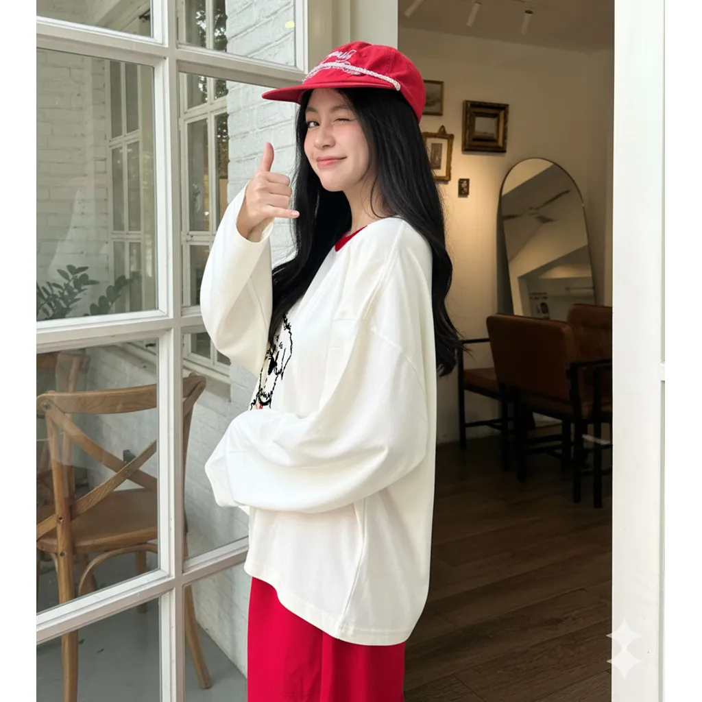 Áo thun boxy tay dài Miucho chất vải thoáng mát đứng form hình cún đáng yêu in artwork 2835_thumbnail_7