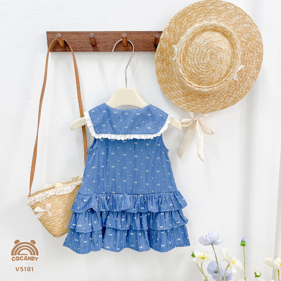 Váy cộc XANH nơ nhỏ bẻ viền ren phối nơ_thumbnail_1