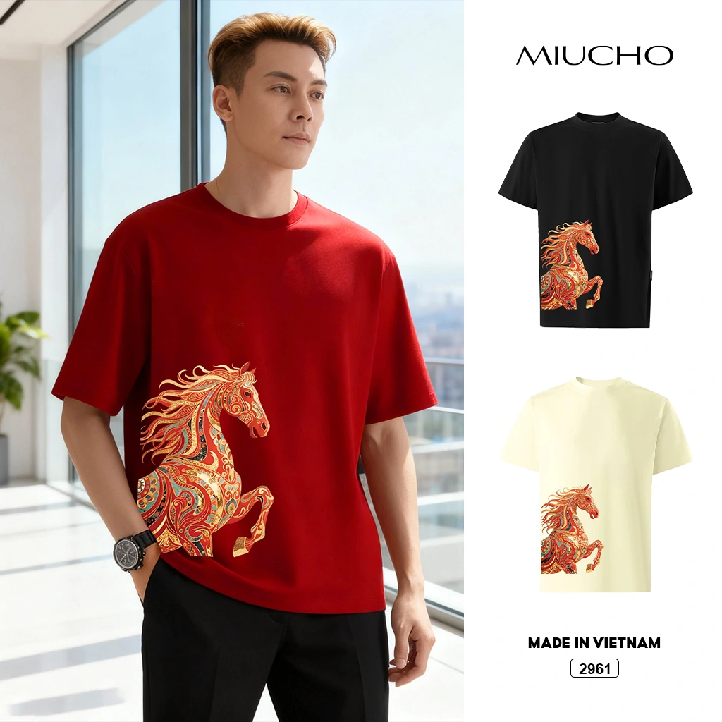 Áo thun nam form rộng Tết Cổ Truyền Miucho Iconic thoáng mát dày dặn in mix 2961