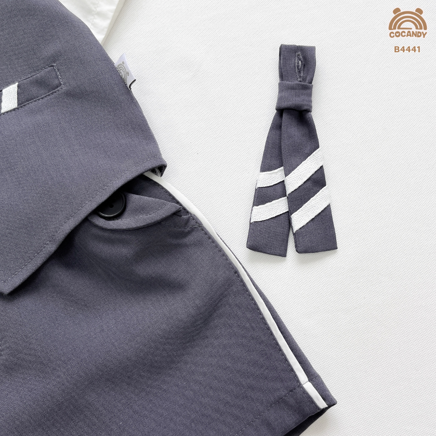 Bộ cộc GHI gile sọc trắng kèm nơ cổ_thumbnail_5