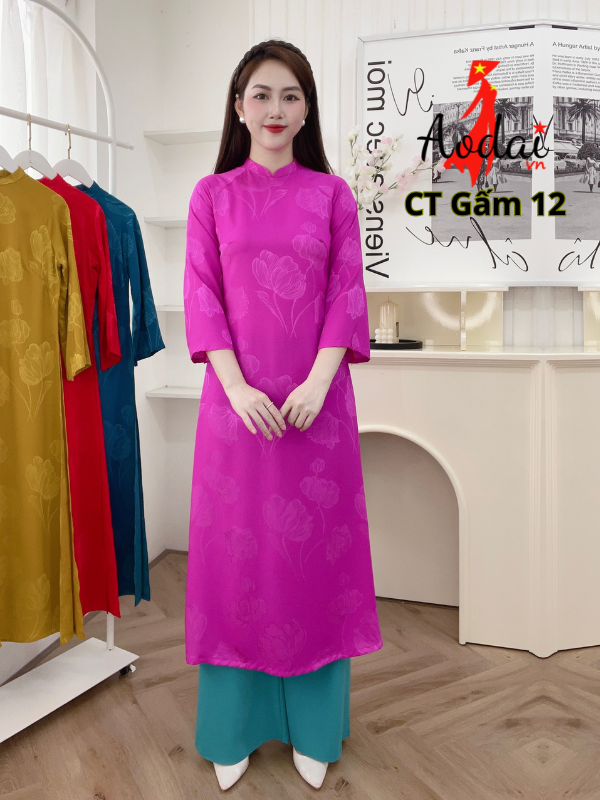 Cách tân Gấm 12 màu Sen cổ co 2cm tay lỡ dáng suông