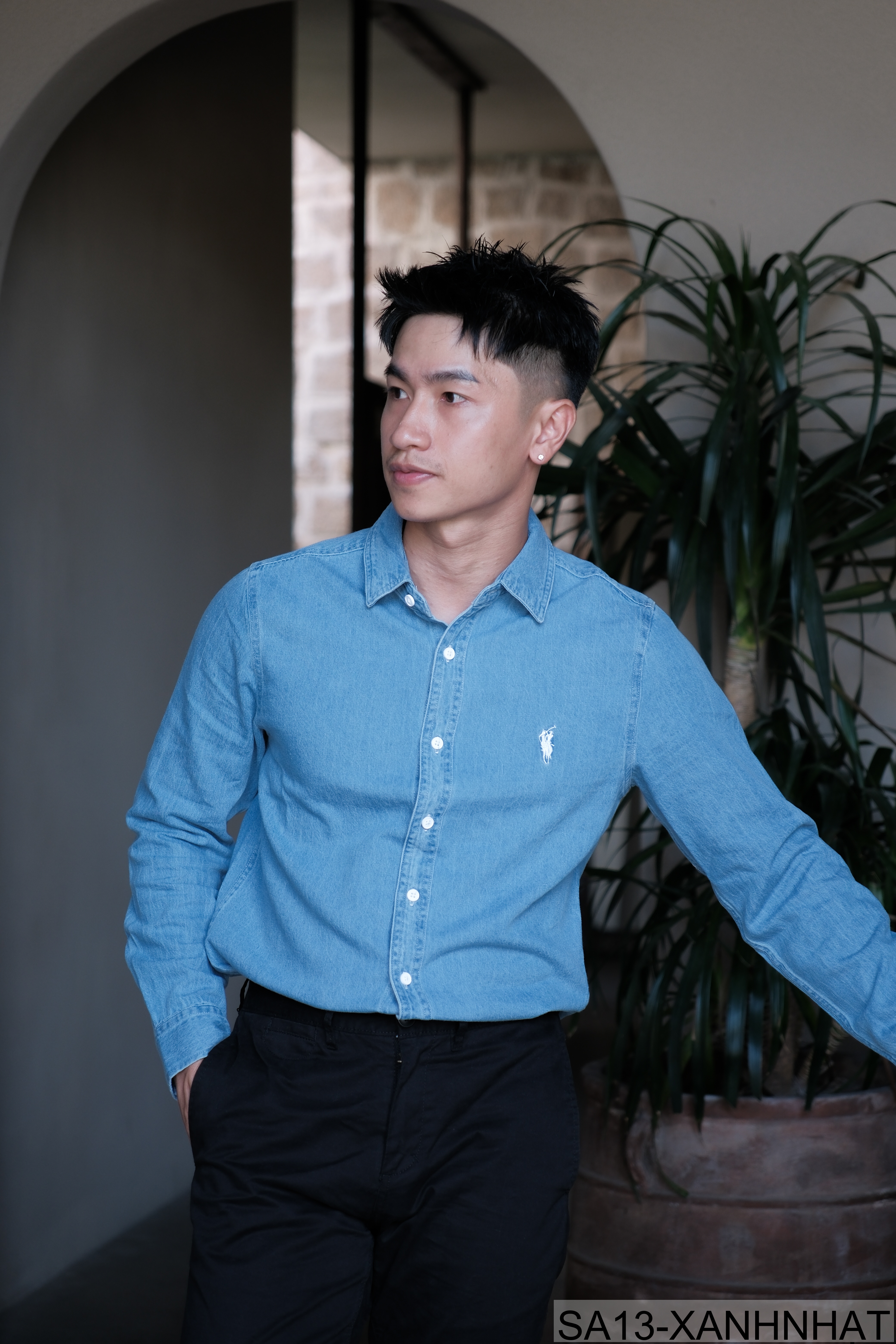 SA13 - Áo sơ mi nam dài tay phong cách Nhật, chất cotton mềm, form rộng thoải mái, 3 màu xanh nhạt/xanh đậm/đen