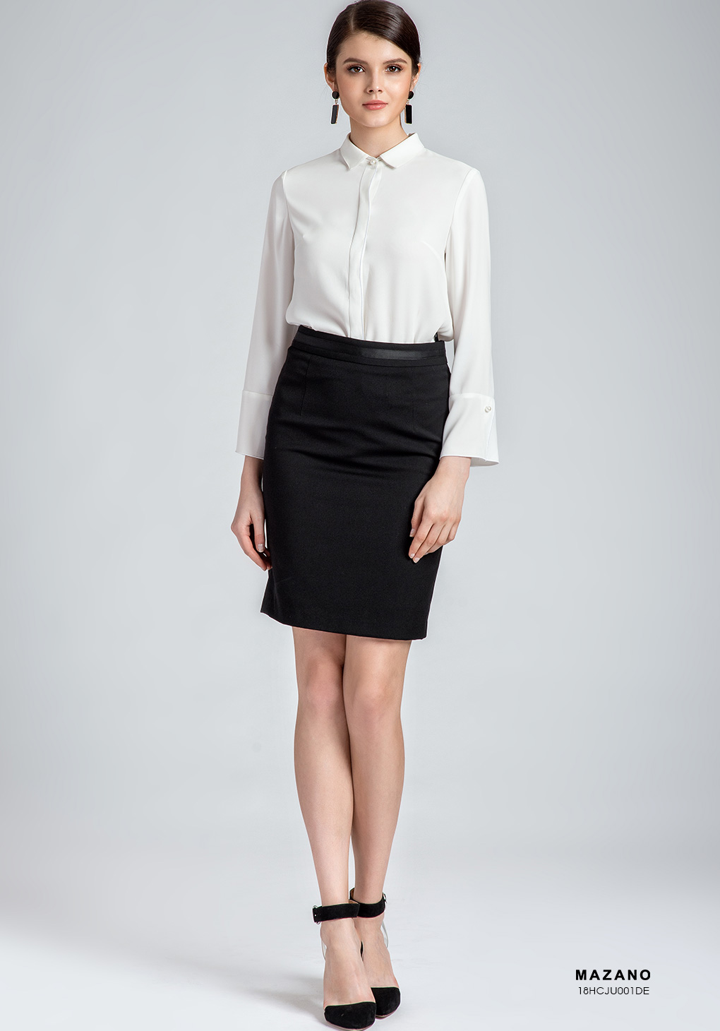 Chân váy Juyp tuytxi đen phối cạp