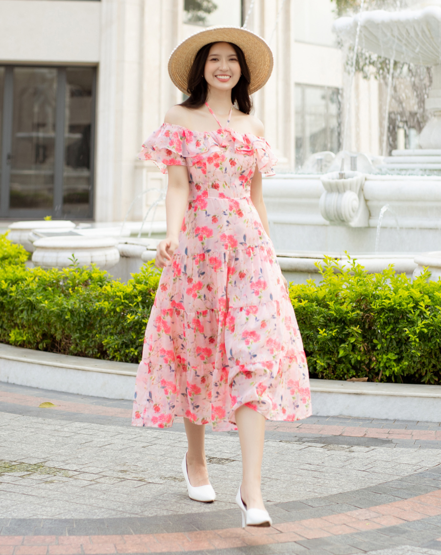 Đầm maxi hoa trễ vai bèo cột nơ xinh xắn 2in1_thumbnail_16