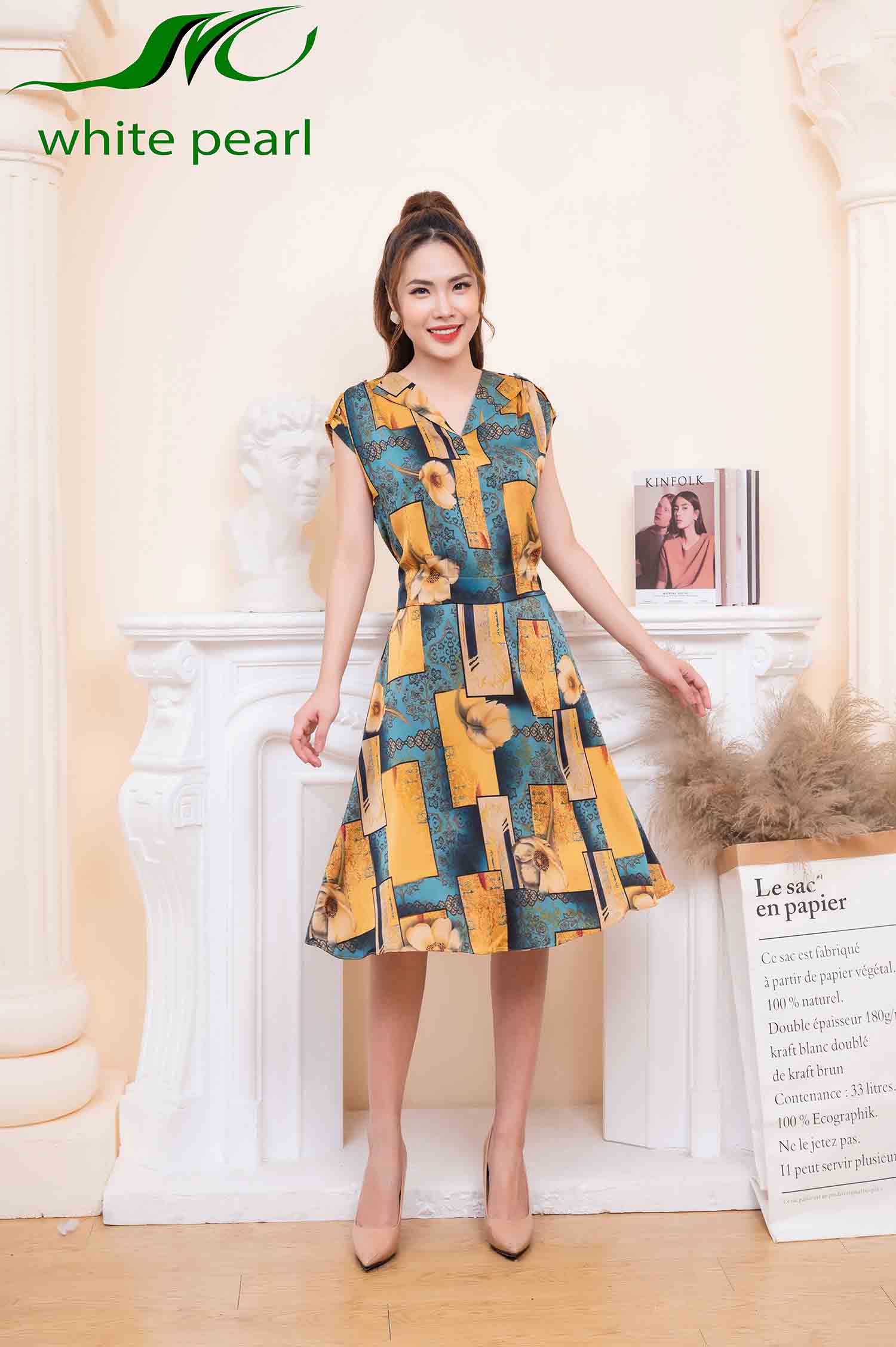 Chân váy xòe chữ A thời trang công sở cao cấp White Pearl