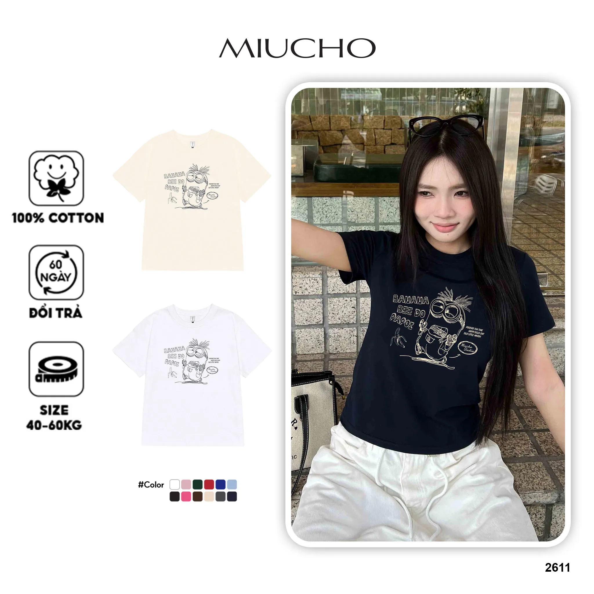 Áo baby tee nữ BANANA siêu cute 2611 Miucho chất vải cotton 2c thoáng mát mềm mại in mix