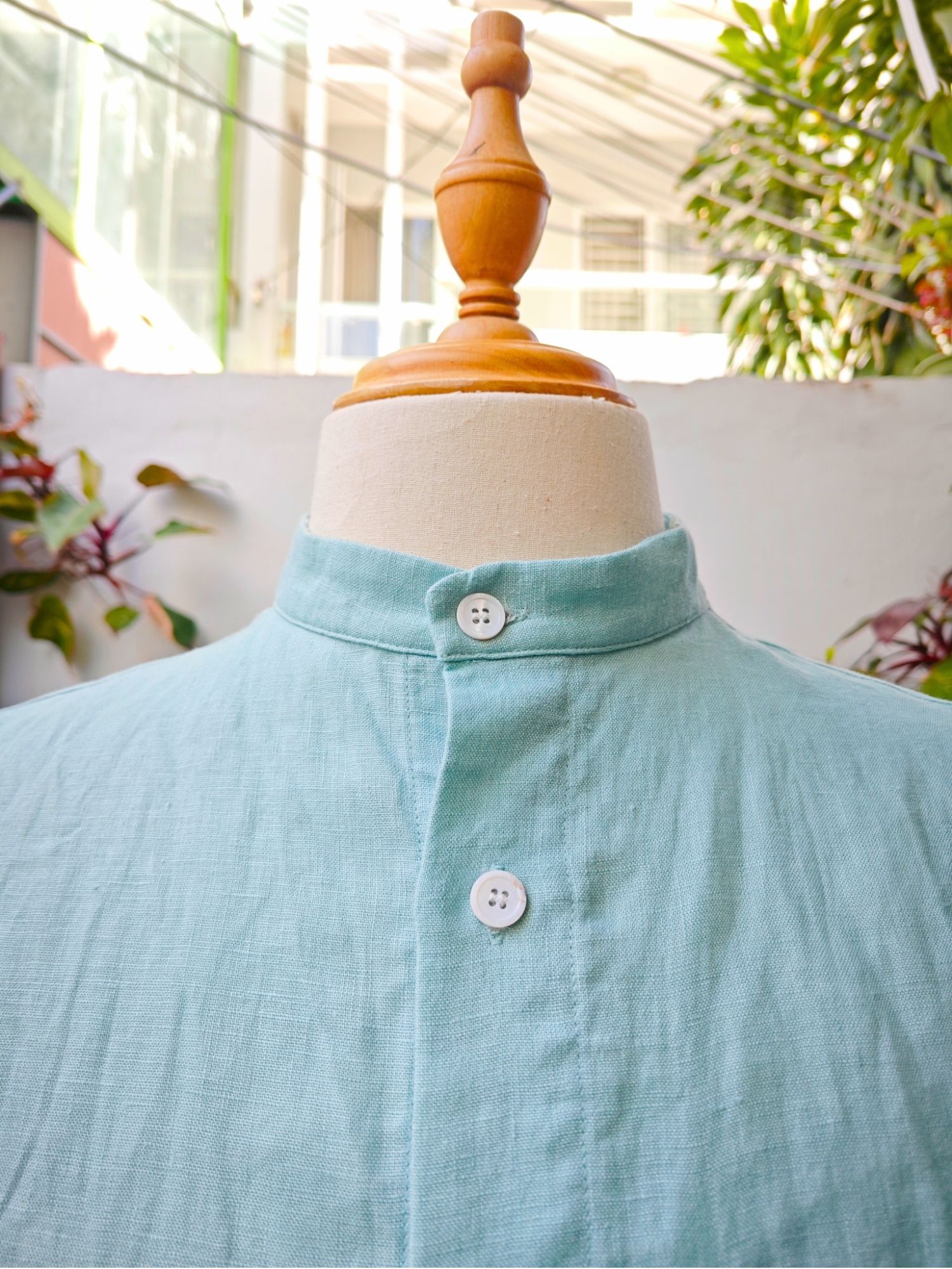 Sơ mi 100% linen tay ngắn cổ Trụ - cổ Tàu_thumbnail_2