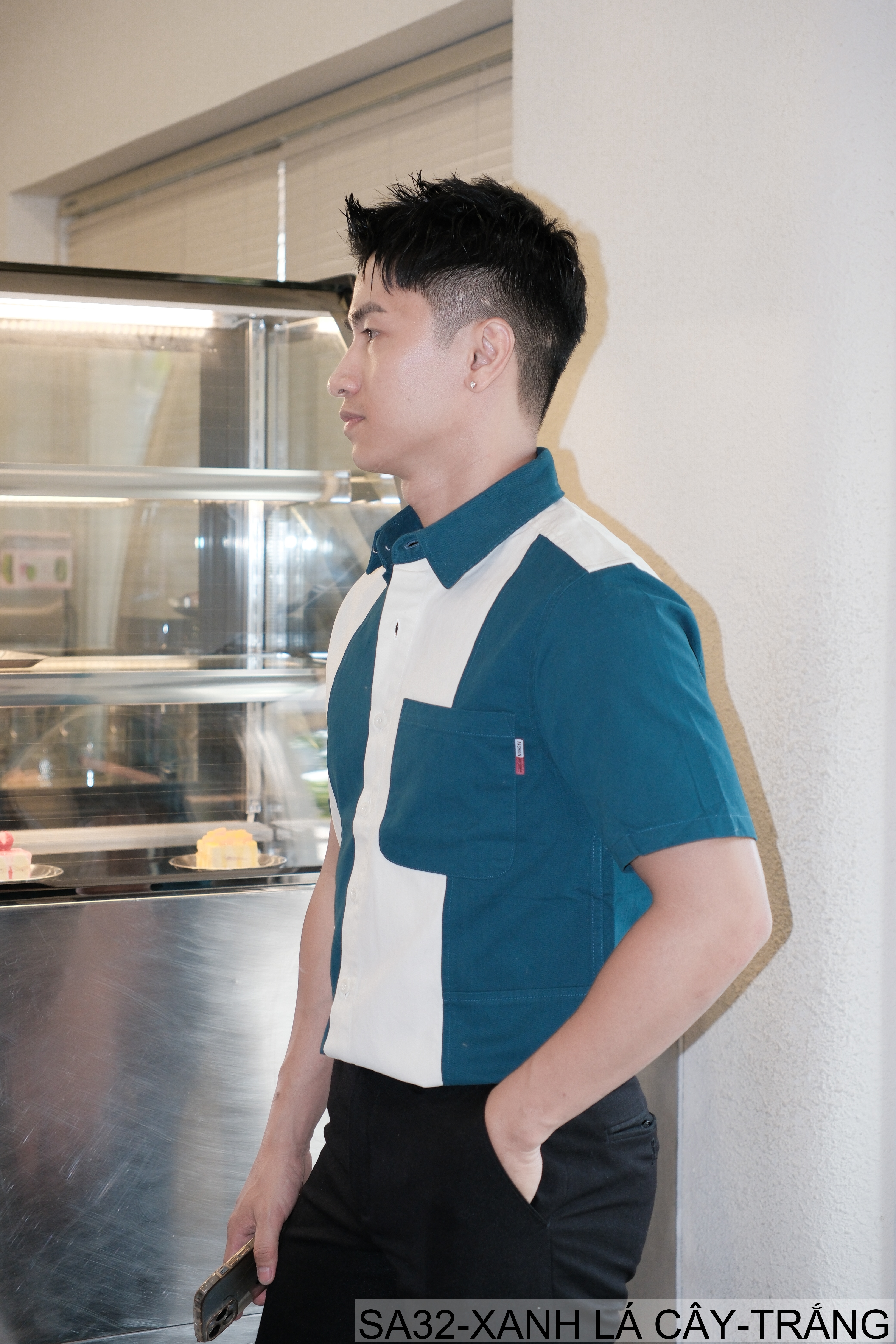 SA32 - Áo sơ mi nam phối màu tay ngắn phong cách Hàn Quốc, chất cotton 100%, dáng lỏng thoải mái_thumbnail_2