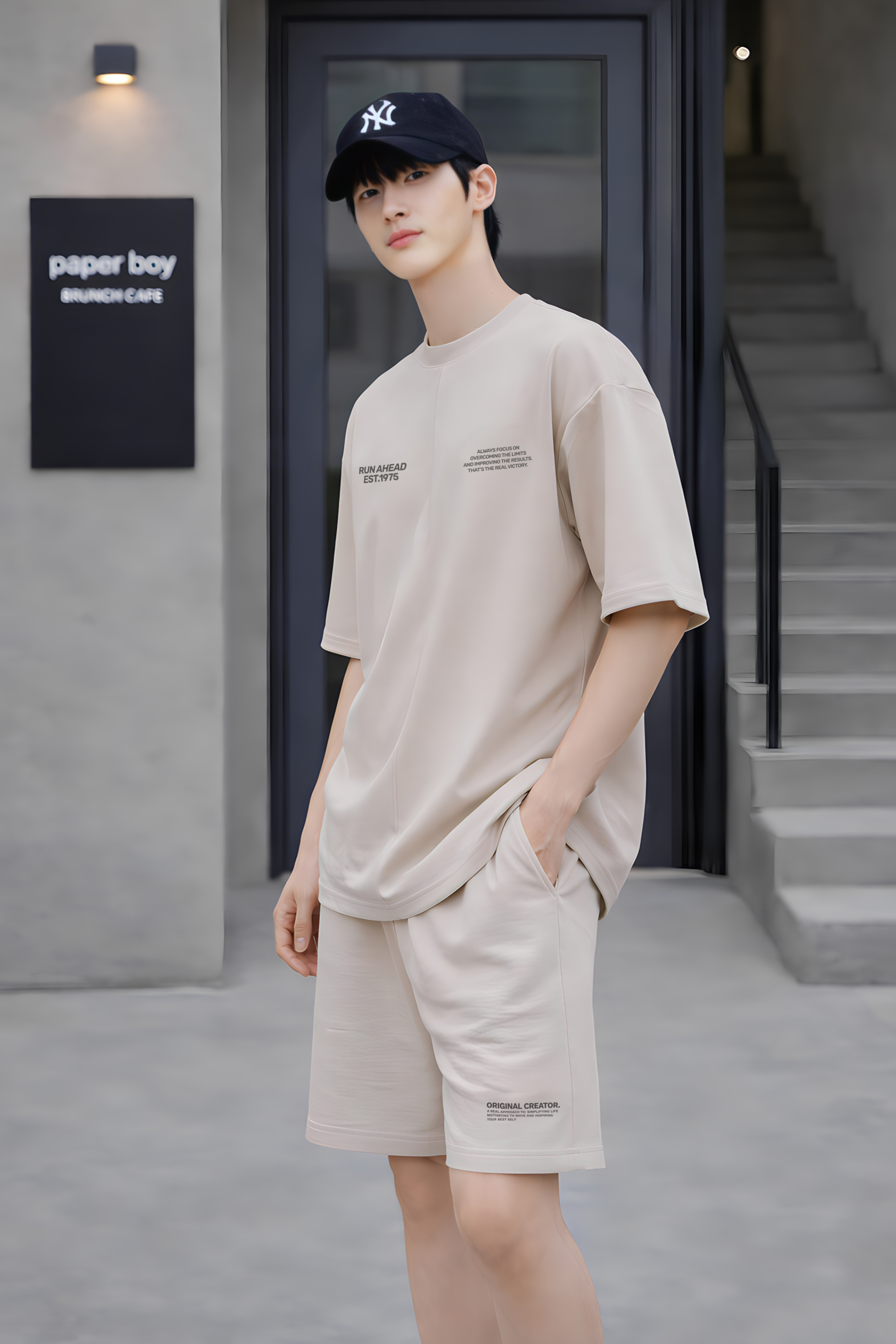 Quần short nỉ bé trai màu be in chữ_thumbnail_1