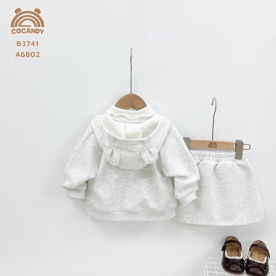 Bộ áo váy XÁM SÁNG túi viền ren tai gấu_thumbnail_2