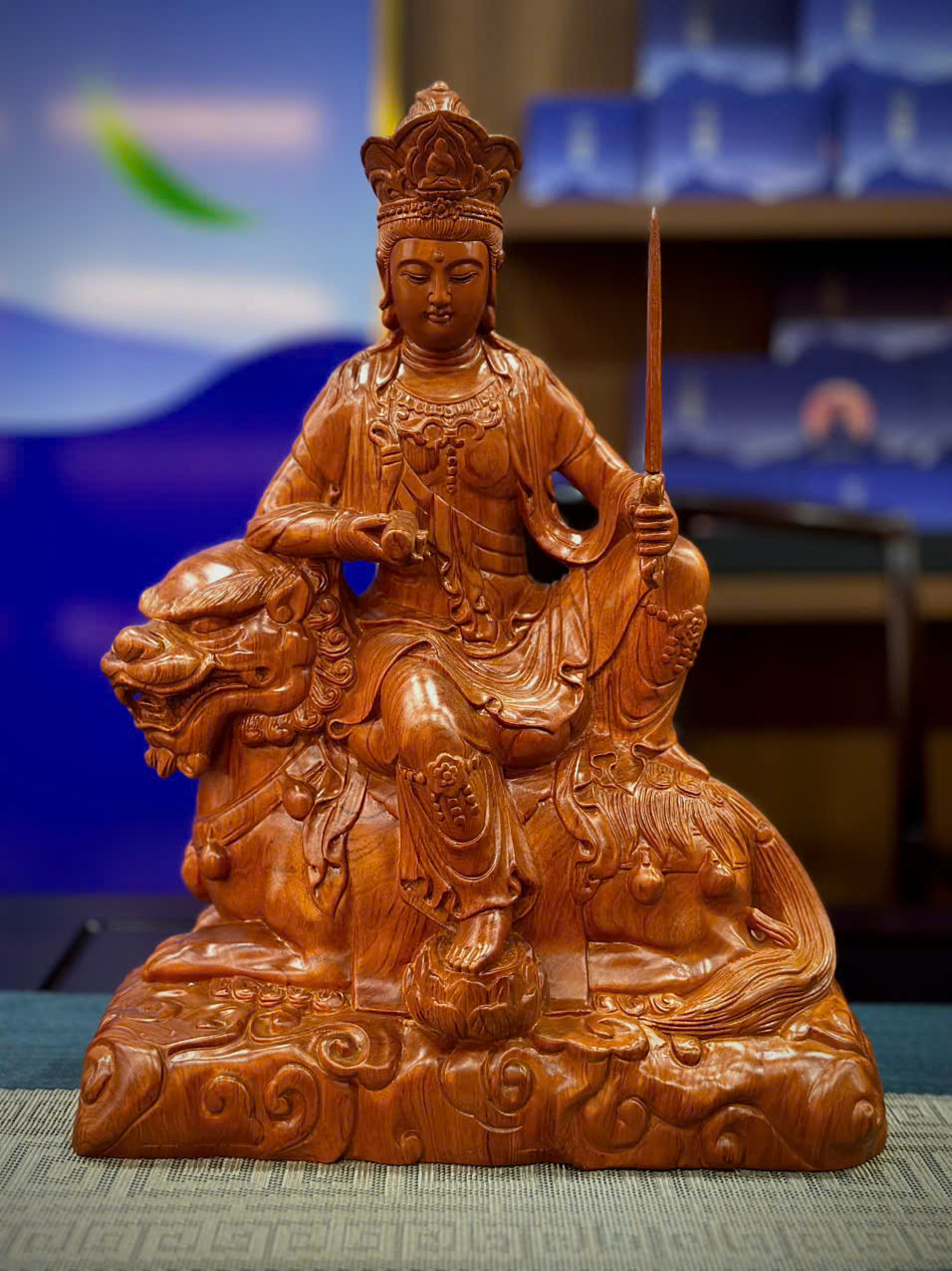 TƯỢNG BỒ TÁT VĂN THÙ - PHỔ HIỀN GỖ HƯƠNG NGUYÊN KHỐI_thumbnail_2