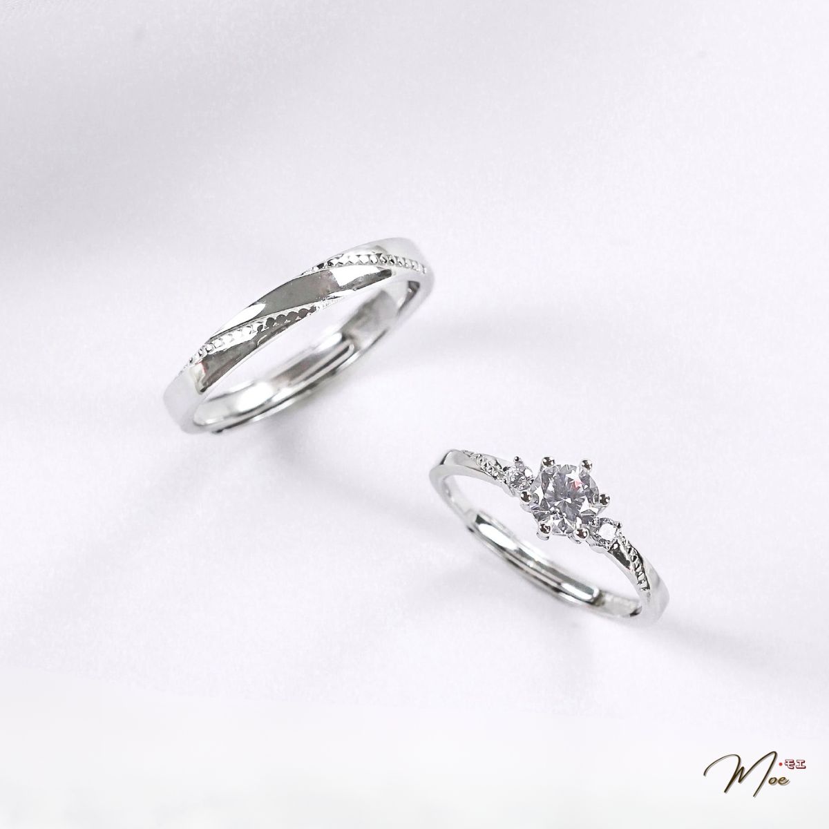 ĐN92 - Nhẫn đôi đá chủ pha lê viền bi sọc freesize