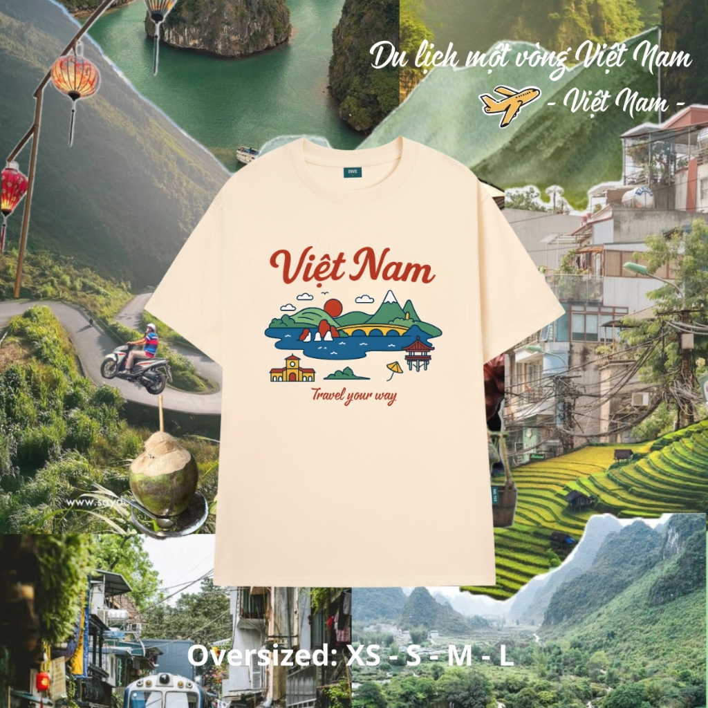 Áo thun du lịch Việt Nam, Huế, Hạ Long... dáng oversize rộng màu be local brand We Tee - T039 T039