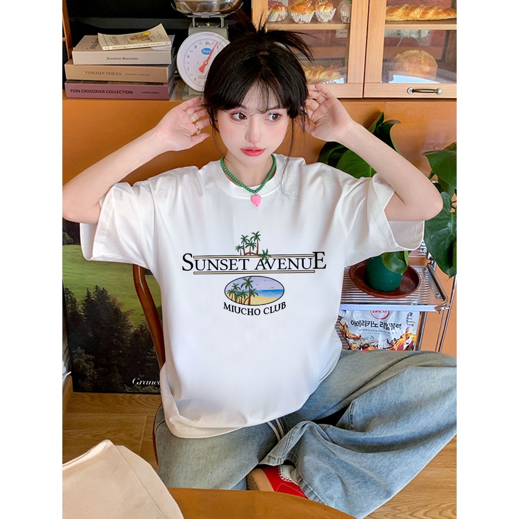 Áo thun form rộng unisex đi biển mùa hè xinh xắn ATD1035 Miucho tay lỡ cổ tròn in mix_thumbnail_6
