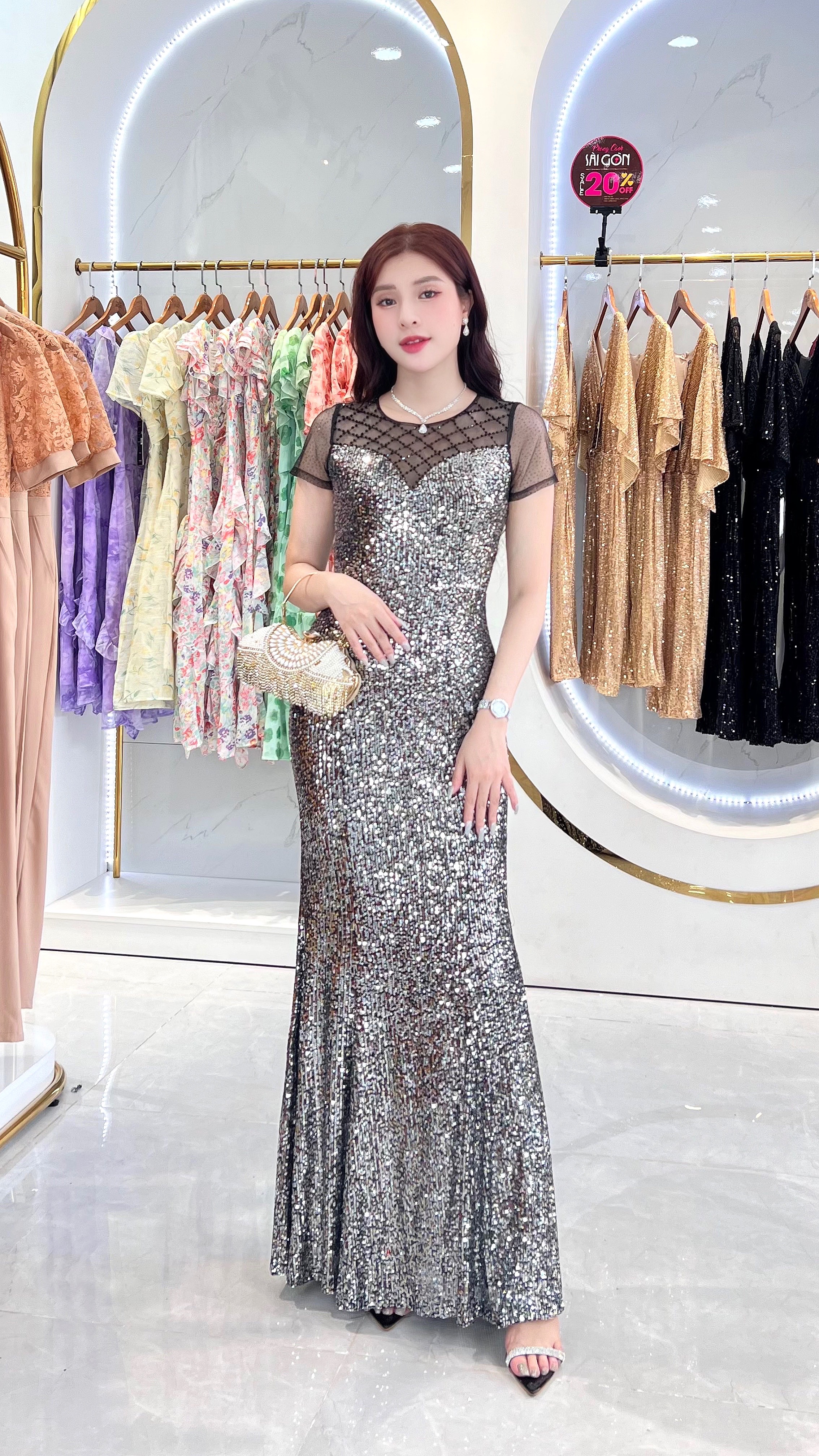 Đầm dự tiệc đuôi cá kim sa phối lưới đính đá cao cấp_thumbnail_10