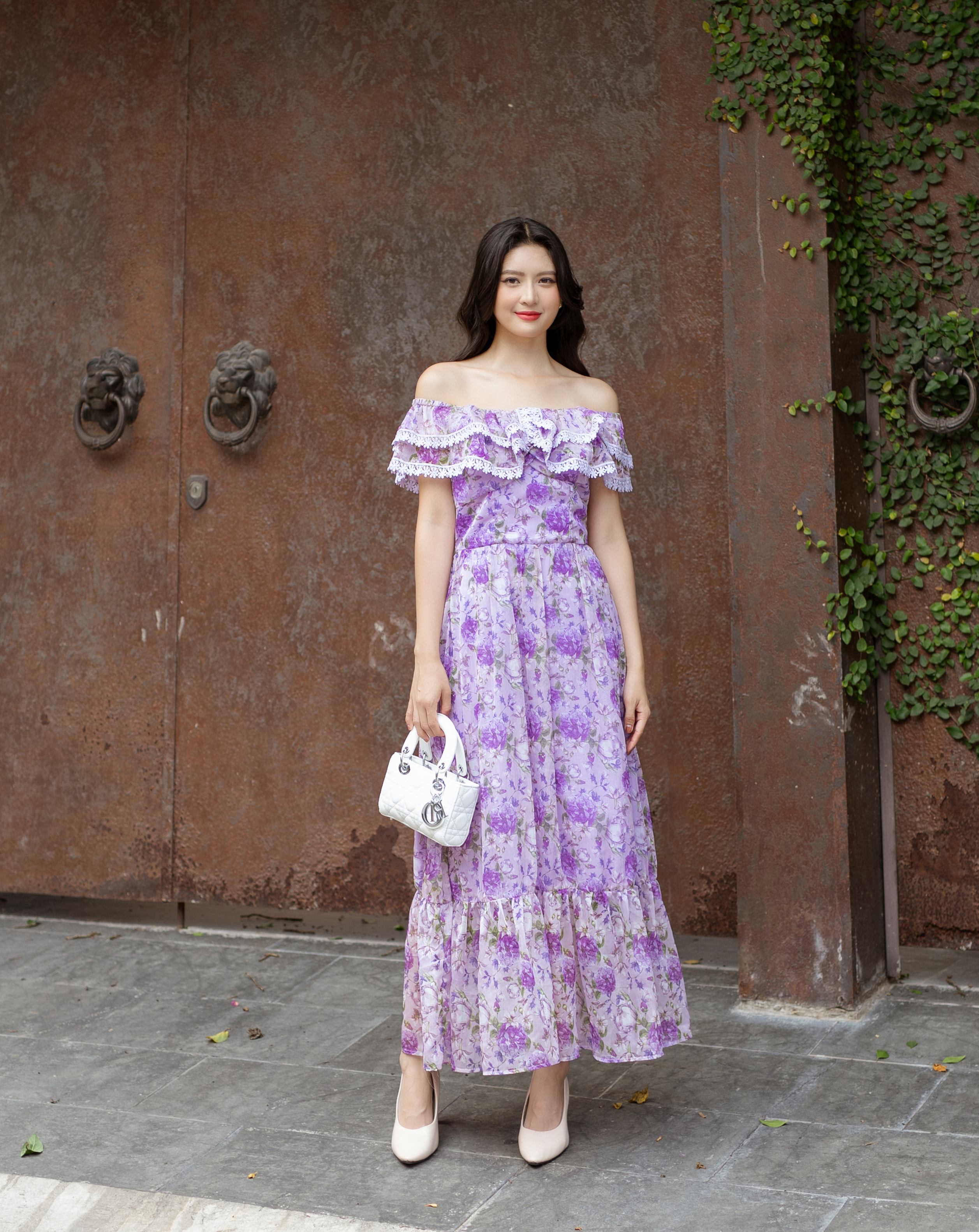 Đầm maxi bèo phối ren 2in1