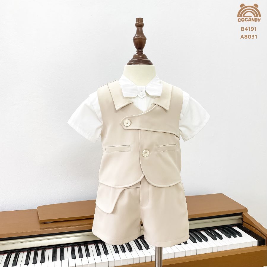 Bộ cộc gile BE cổ bẻ vạt ngực chéo