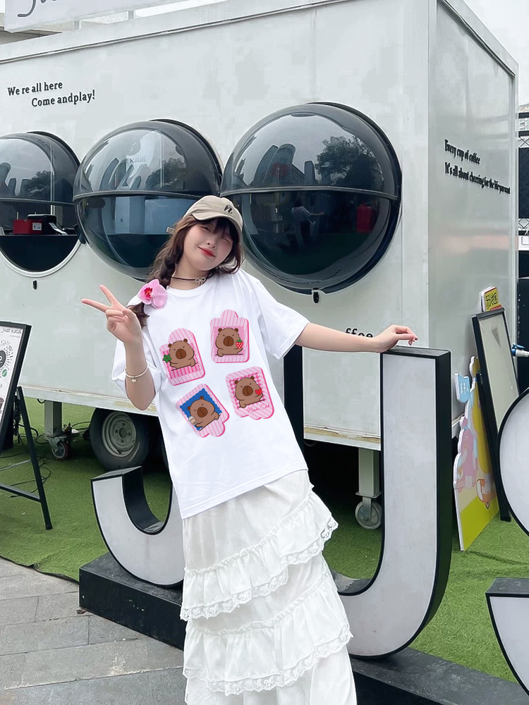 Áo phông form rộng Capybara unisex ATD1494 Miucho vải cotton thoáng mát cổ tròn in mix_thumbnail_5