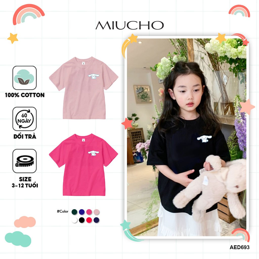 Áo thun bé gái dễ thương cho bé form rộng AED693 Miucho Kid 100% vải cotton thoáng mát basic_thumbnail_1