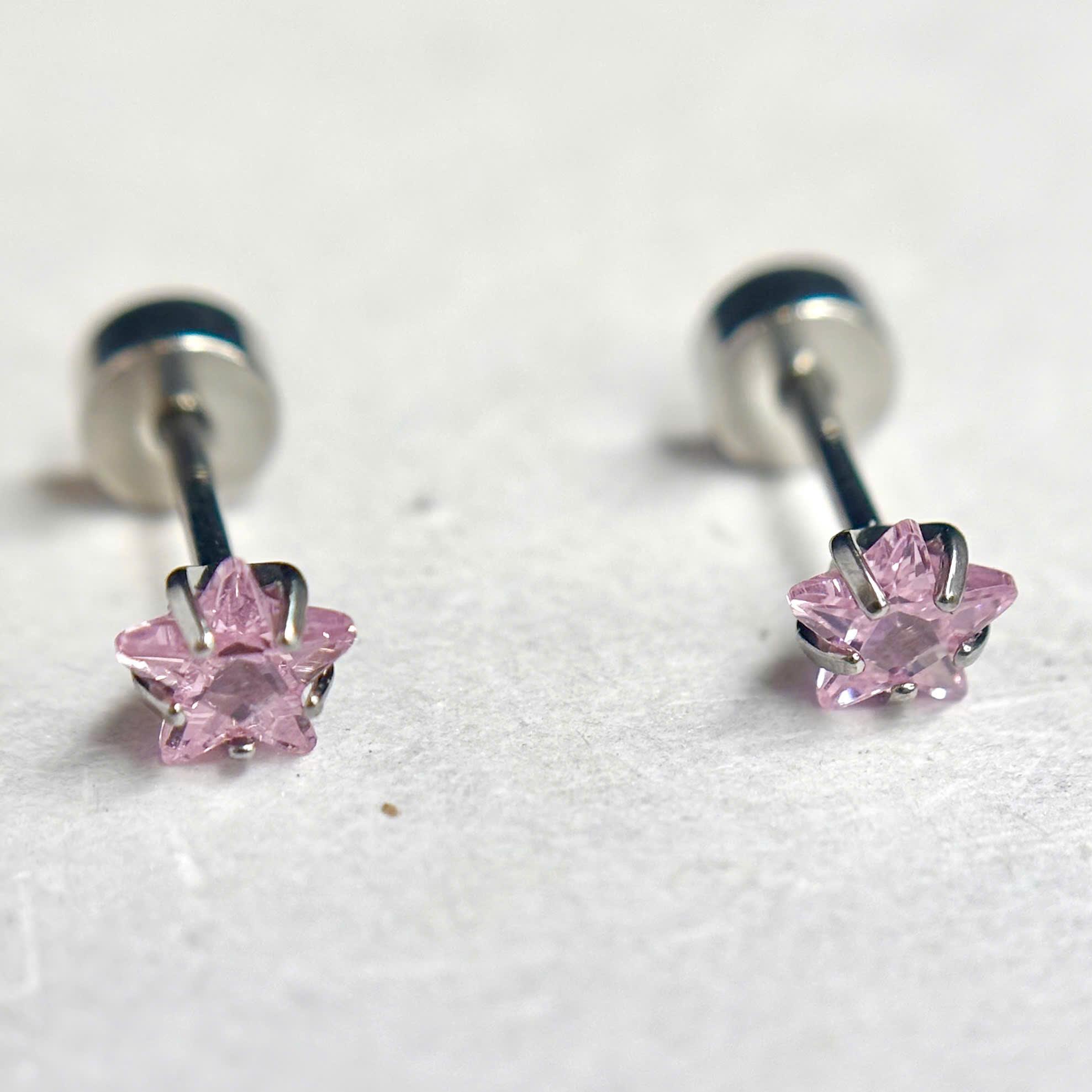 Khuyên kiểu kim cương sao hồng nhạt 4mm