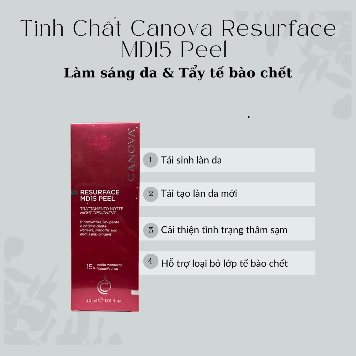 Thành Phần Tinh Chất Canova Resurface MD15 Peel - Làm sáng da & Tẩy tế bào chết