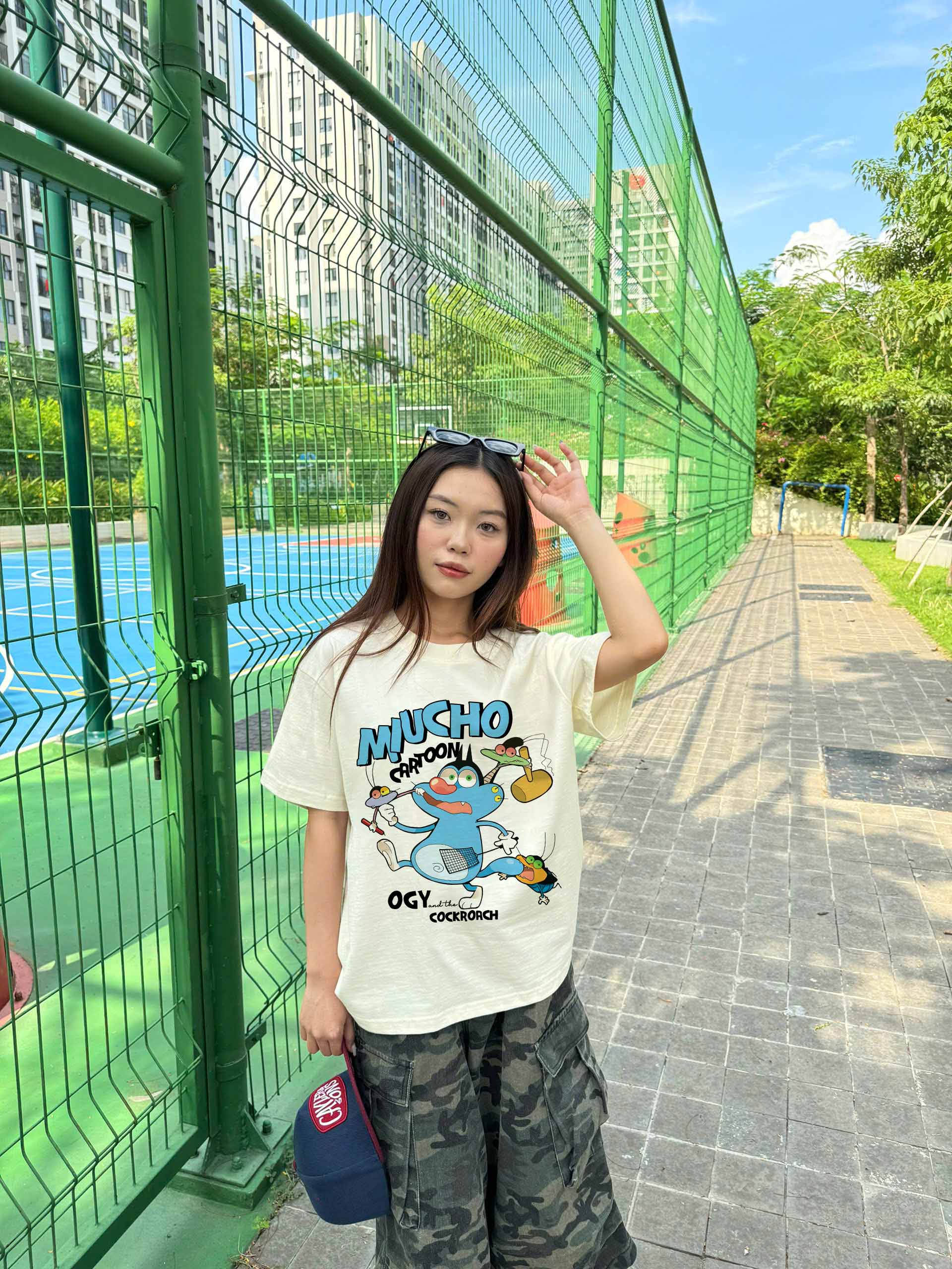 Áo phông form boxy in hoạt hình dễ thương 2357 Miucho Club cổ tròn vải cotton 2 chiều cao cấp in mix_thumbnail_6