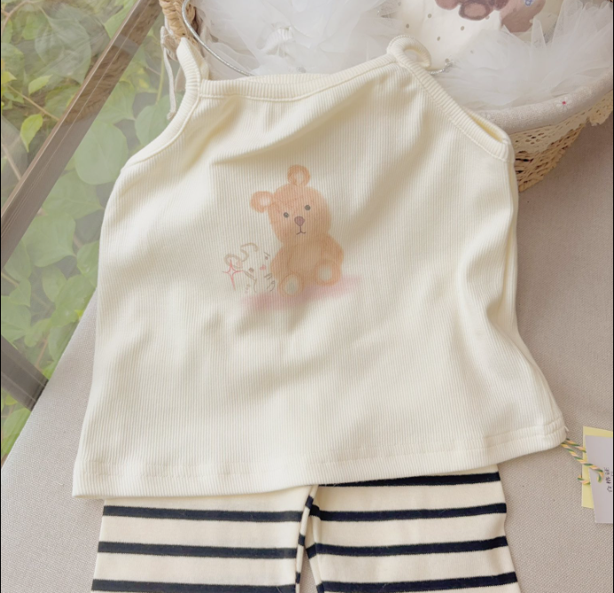 (E181) Áo 2 dây kem họa tiết gấu nâu hãng OD