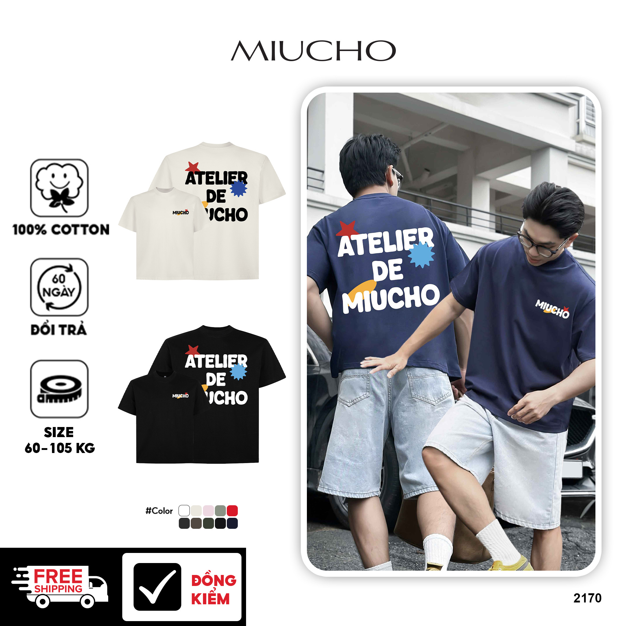 Áo phông local brand form boxy 2170 Miucho Club vải cotton 2c 250gsm cổ tròn đứng form in mix