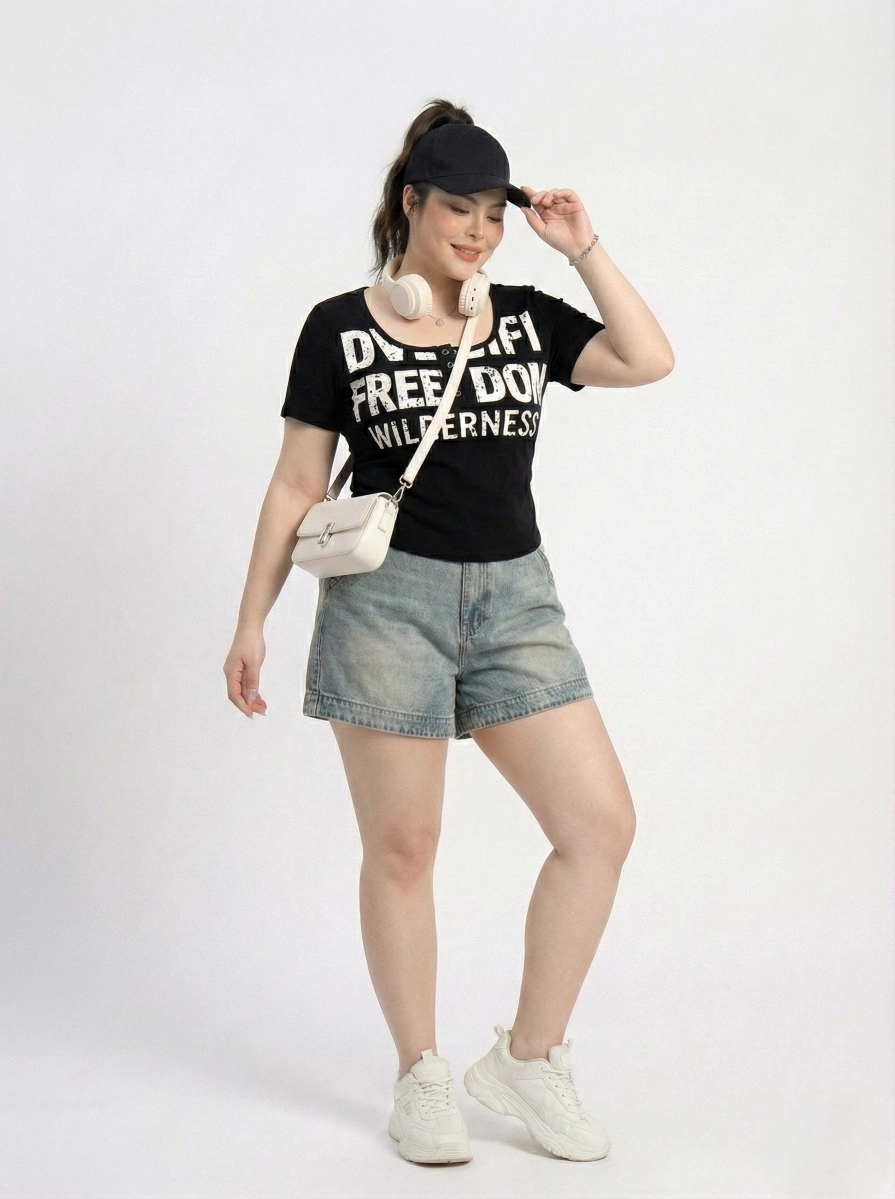 Áo thun cổ vuông phối chữ in bigsize AT9022 dành cho nàng mũm mĩm từ 55-90kg