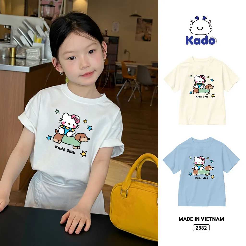 Áo thun kid Kado vải cotton cao cấp thoáng mát tay ngắn cổ tròn Kitty và cún in artwork 2882