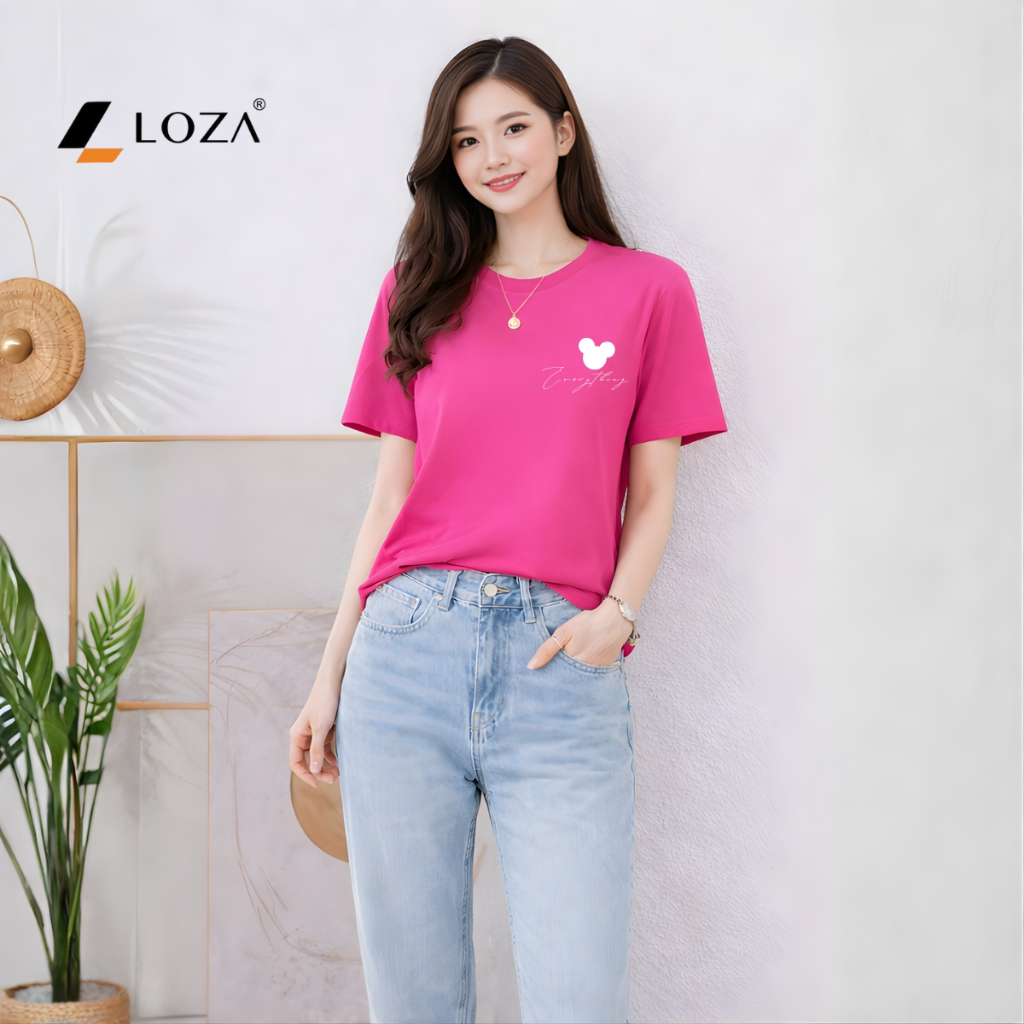 [Form rộng] Áo phông nữ dáng rộng hình Mickey trên ngực - Loza RT8454 RT8454