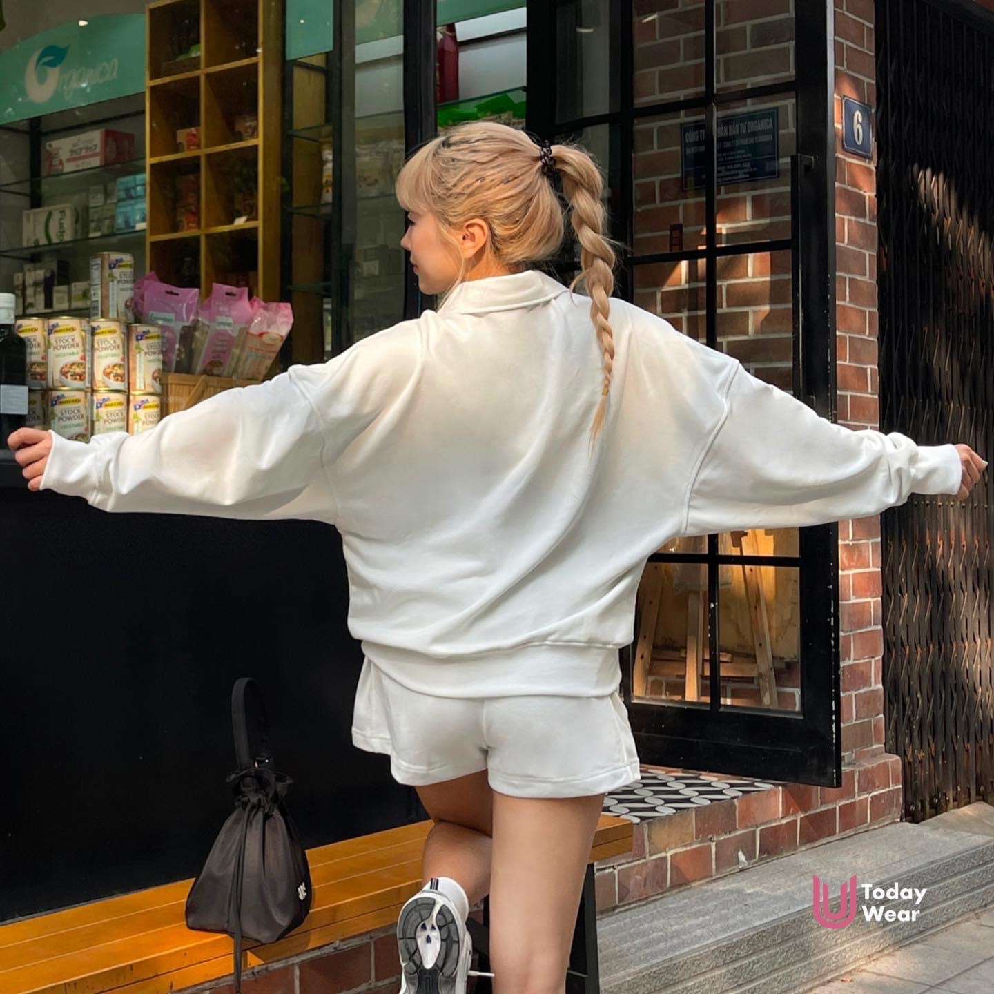 Áo nỉ Basic Sweater cổ polo cài nút form rộng_thumbnail_2