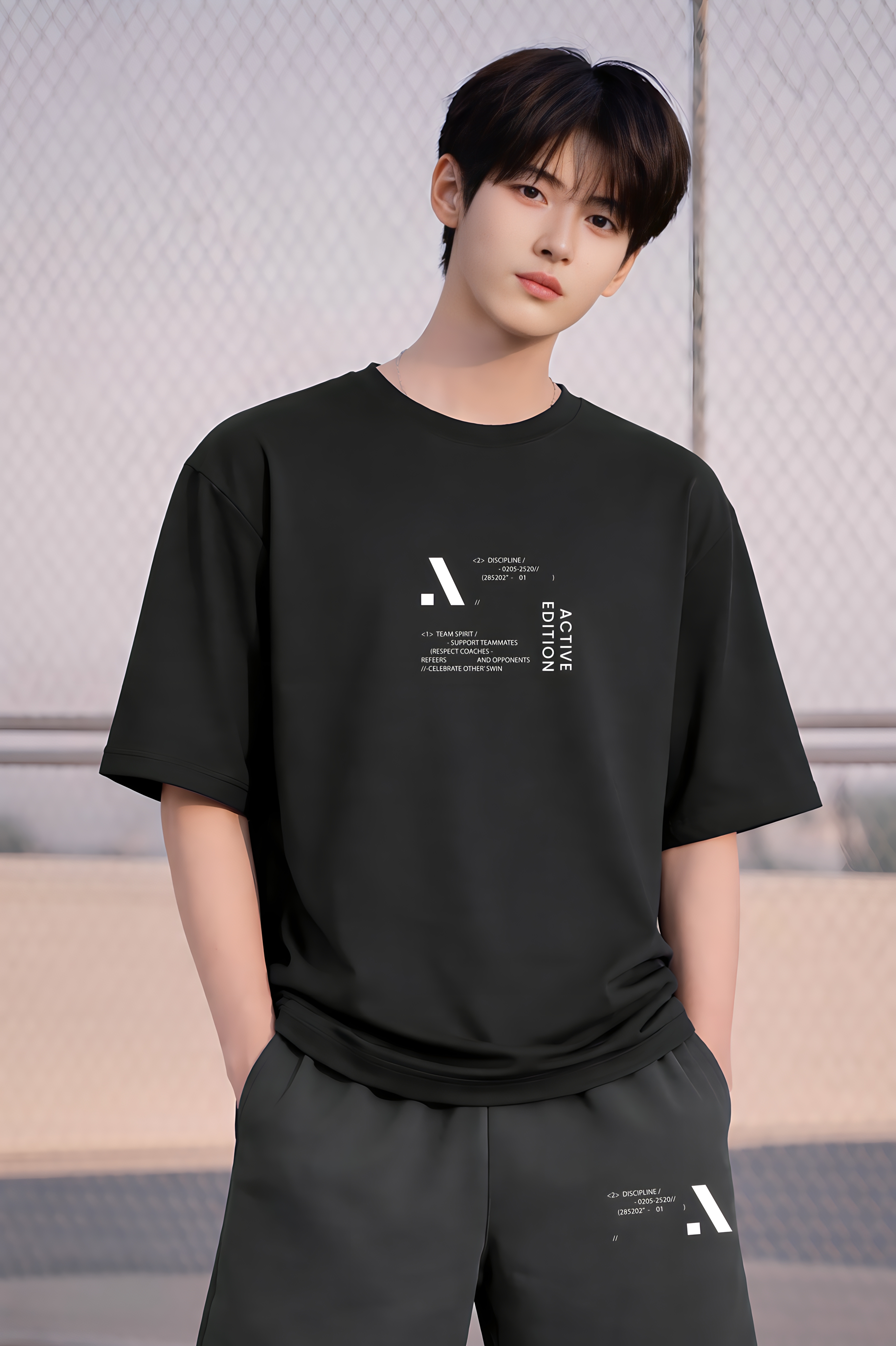 Áo phông dáng rộng màu than chì in hình