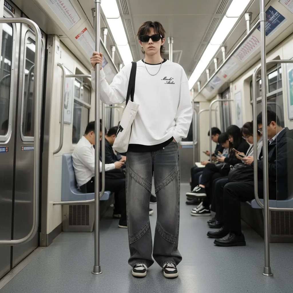 Áo phông nam form boxy tay dài Miucho Club vải cotton co giãn 2 chiều thoáng mát cổ tròn in basic 2677_thumbnail_4