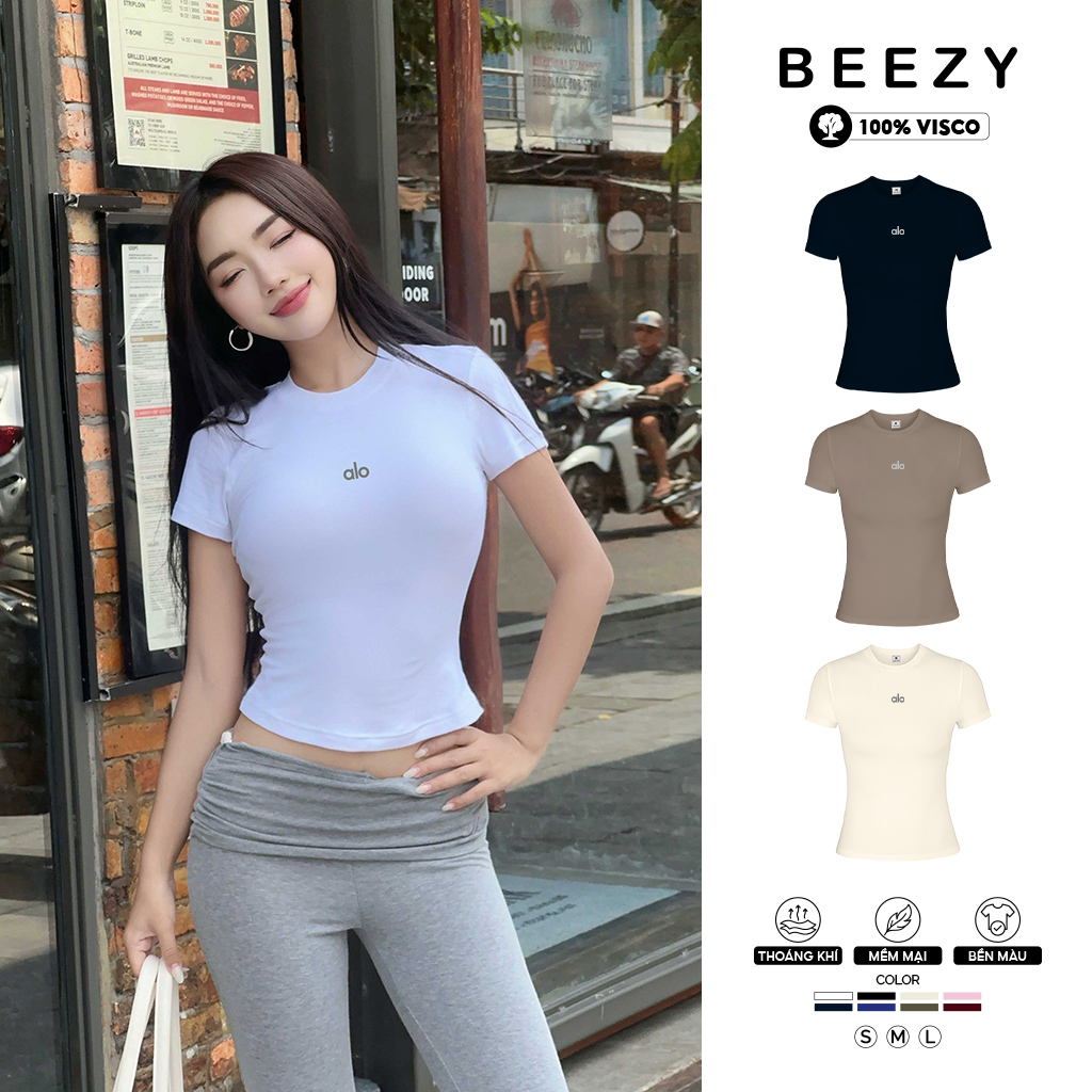 Áo baby tee form regular ôm body Miucho vải visco thoáng mát mềm mại in chữ alo 2563