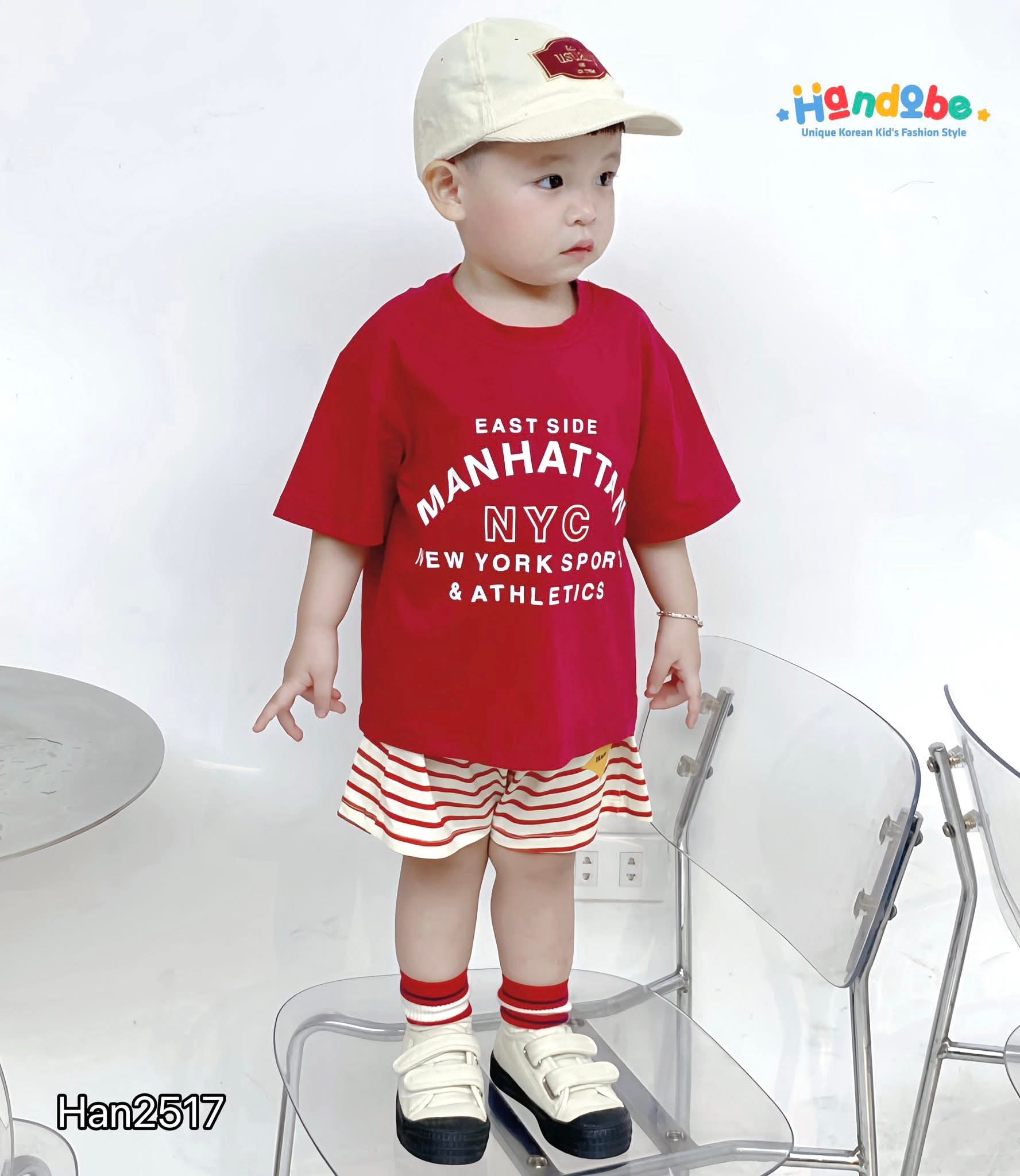 Set bộ cotton đỏ quần kẻ Manhattan