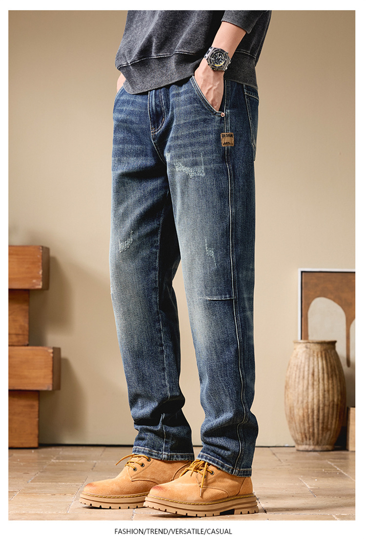 Mỹ Dạo Phố Cao Cấp Quần Jean Nam Thu Đông Mới Chân Thẳng Rời Rủ Ống Rộng Nam Retro Dài Quần_thumbnail_2